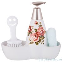 Набор для кухни (дозатор для моющего средства 20 х 9 х 18 см 500 мл, губка, щётка) &quot;Корейская роза&quot; / 193660