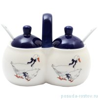 Банка для специй с ложками (2 х 250 мл + 2 ложки 15,6 х 9 х 12 см) &quot;Гуси&quot; / 130076