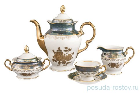 Кофейный сервиз на 6 персон 15 предметов "Аляска /Золотая роза /Зеленая" / 204800