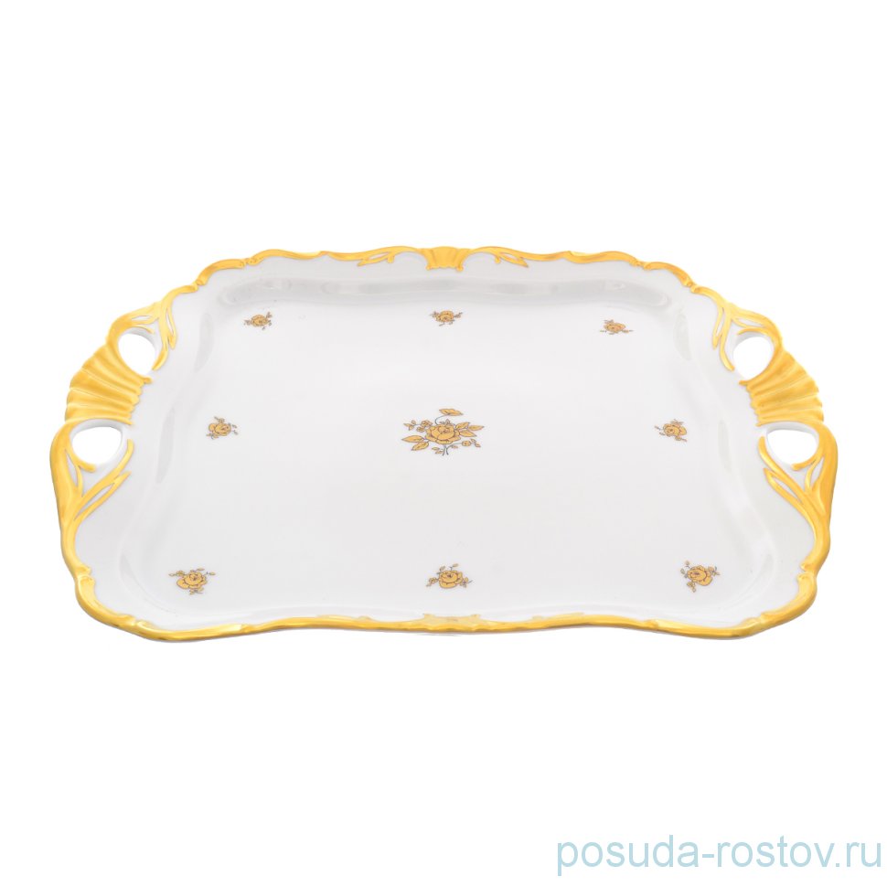 Блюдо 34 см квадратное с ручками "Корона /Золотая роза" / 230138