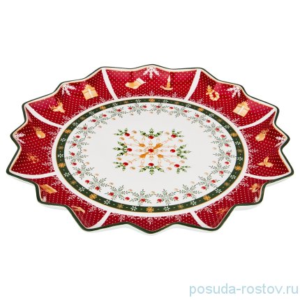 Блюдо 38 х 4 см круглое &quot;Christmas Collection /Снежинка красная&quot; / 192446