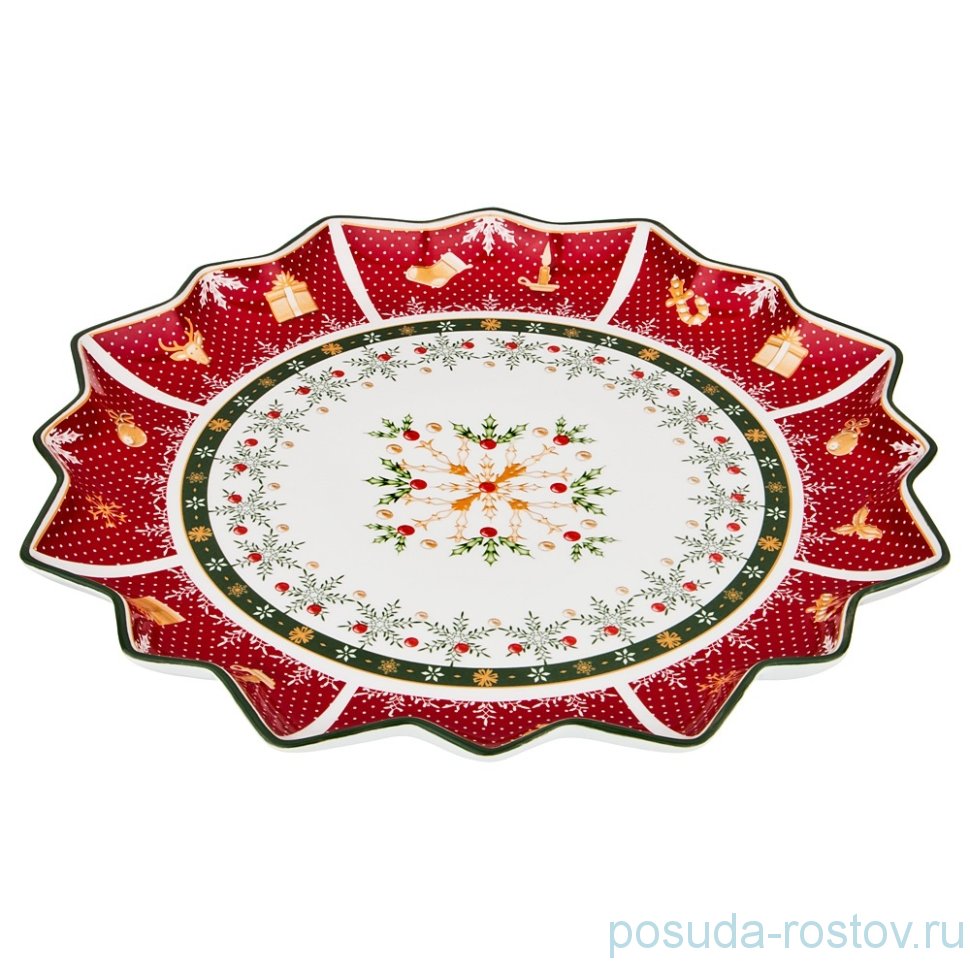 Блюдо 38 х 4 см круглое "Christmas Collection /Снежинка красная" / 192446