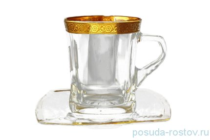 Набор чайных пар 6 шт &quot;Квадро /Цветочный узор /Золото /Kутка&quot; B-G / 116575