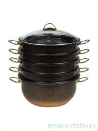 Мантоварка 30 х 14 см стеклянная крышка антипригарное покрытие чёрная &quot;GRANITE STEAMER SET /GOLD&quot; / 284320