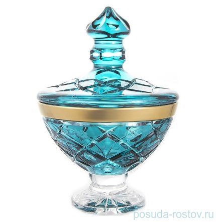 Конфетница 17 см с крышкой н/н &quot;Роза /Золотой кант /Бирюза&quot; / 157099