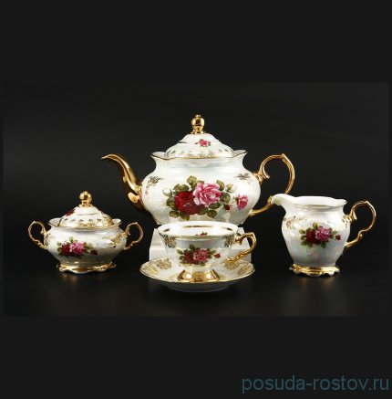 Чайный сервиз на 6 персон 15 предметов &quot;Корона /Аляска /Роза перламутр&quot; / 157296