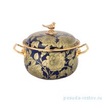 Кастрюля 16 х 11 см с крышкой эмалированная 2,1 л черная &quot;Agness /Золотые цветы&quot; / 196413