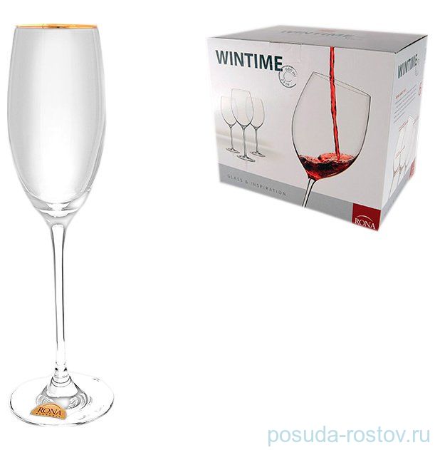 Бокалы для шампанского 240 мл 6 шт "Wintime /Золотая отводка" / 088027