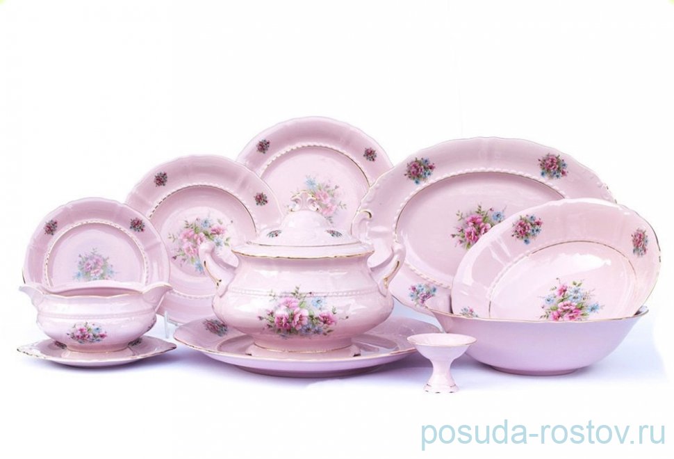 Столовый сервиз на 6 персон 25 предметов "Соната /Цветы" розовый / 158072