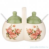 Банка для специй 17 х 10 х 13 см двойная с ложками &quot;корейская роза&quot; / 335361