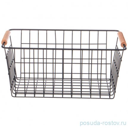 Корзина 30,5 х 21 х 14 см с деревянными ручками чёрная  / 335048