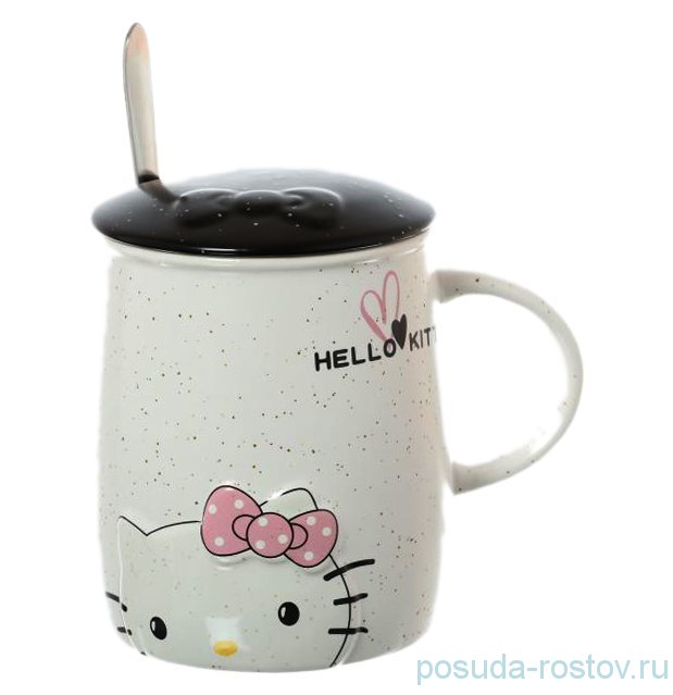 Кружка 400 мл с крышкой и ложкой "Hello Kitty" / 140360