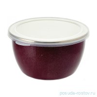 Миска 14 х 10 см с пластиковой крышкой эмалированная без ручек 1,1 л &quot;Бордо&quot; / 281687