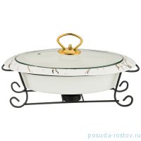 Мармит 29 х 19 х 10 см со стеклянной крышкой на металлической подставке 950 мл &quot;Fantasy /Белое&quot; / 206080