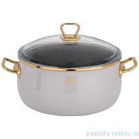 Кастрюля 24 см с крышкой эмалированная 5,3 л антипригарное мраморное покрытие серая &quot;Agness /Тюдор&quot; / 206409
