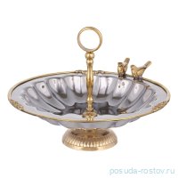 Блюдо 23 х 17 см круглое н/н с ручкой &quot;Black Pearl /Голубь&quot;  / 288054