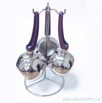 Набор турок 3 шт (250, 350, 500 мл) на подставке ручки фиолетовые &quot;COFFEE POT SETS&quot; / 284285