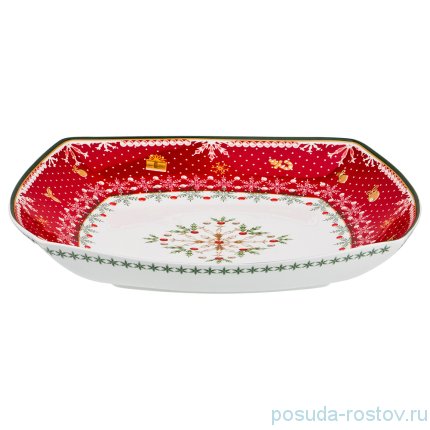 Салатник 33 х 33 х 5 см квадратный &quot;Christmas Collection /Снежинка красная&quot; / 192449