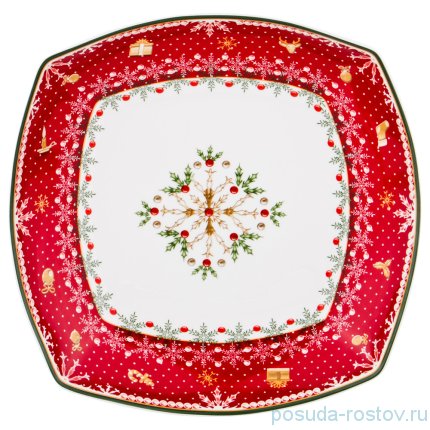 Салатник 33 х 33 х 5 см квадратный &quot;Christmas Collection /Снежинка красная&quot; / 192449