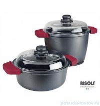 Кастрюля 24 см высокая со стеклянной крышкой литая &quot;Risoli /Soft Safety Cooking&quot; / 154928