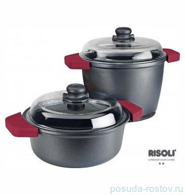 Кастрюля 24 см высокая со стеклянной крышкой литая "Risoli /Soft Safety Cooking" / 154928