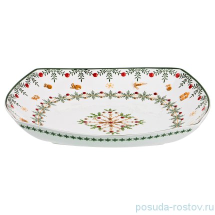 Салатник 33 х 33 х 5 см квадратный &quot;Christmas Collection /Снежинка зелёная&quot; / 192450