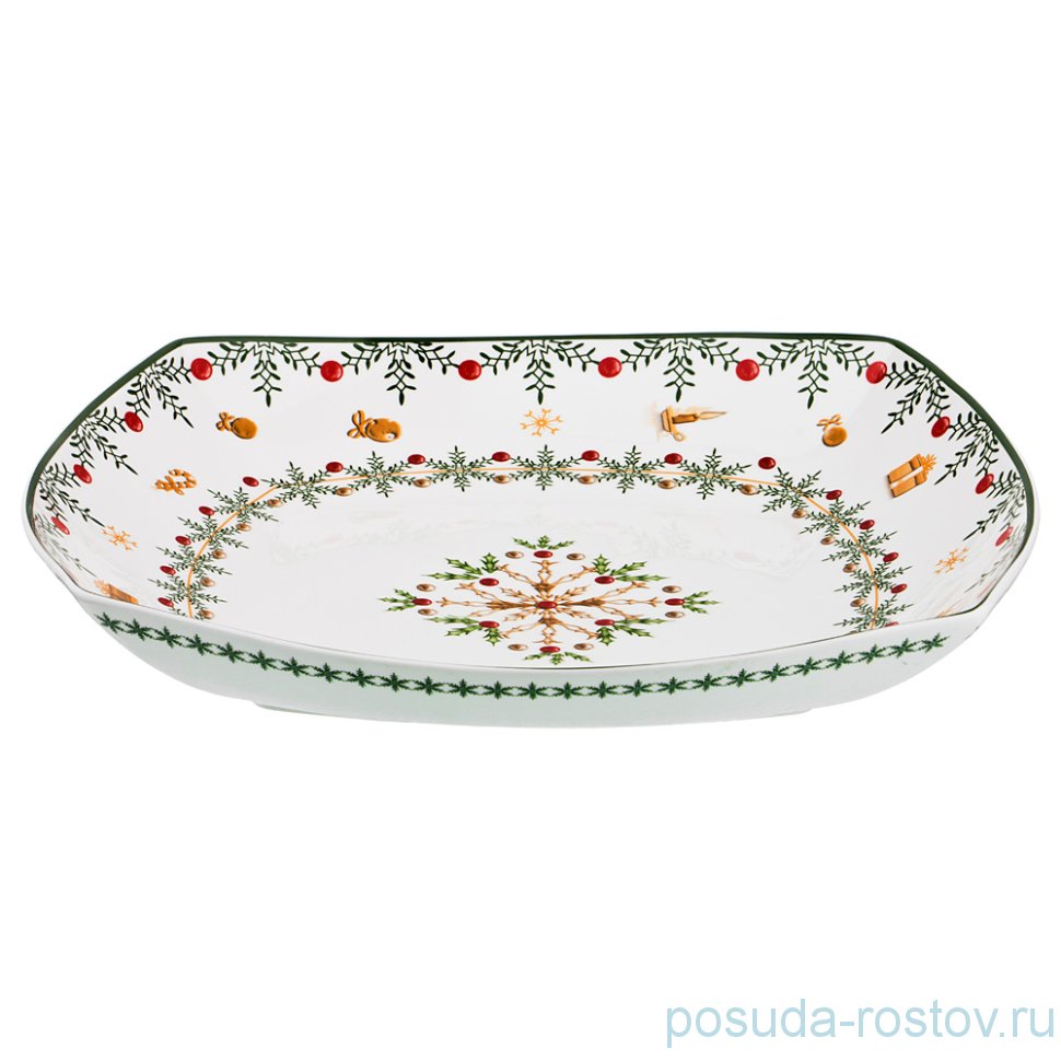 Салатник 33 х 33 х 5 см квадратный "Christmas Collection /Снежинка зелёная" / 192450