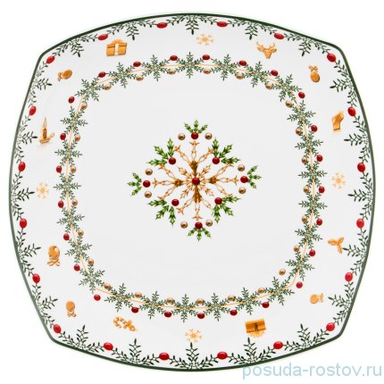 Салатник 33 х 33 х 5 см квадратный &quot;Christmas Collection /Снежинка зелёная&quot; / 192450
