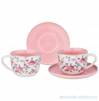 Набор чайных пар 250 мл 2 шт &quot;Blossom /С розами&quot; с розовым внутри / 323083