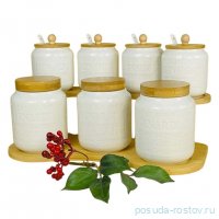 Набор банок для сыпучих продуктов 7 шт (340, 600 мл) на подставке &quot;Bamboo&quot; (подарочная упаковка) / 366475