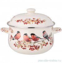 Кастрюля 22 х 13 см с крышкой эмалированная 3,6 л &quot;Снегири&quot; / 362541
