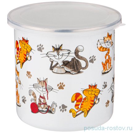 Кружка 12 х 12 см эмалированная с пластиковой крышкой 1,25 л &quot;коты&quot; / 271607