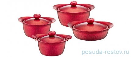 Набор кастрюль 8 предметов антипригарное покрытие красные &quot;GRANITE SETS&quot; / 290752