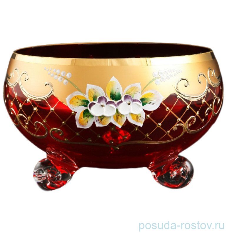 Конфетница 16 см на 3-х ножках красная "Лепка сеточка" / 096870