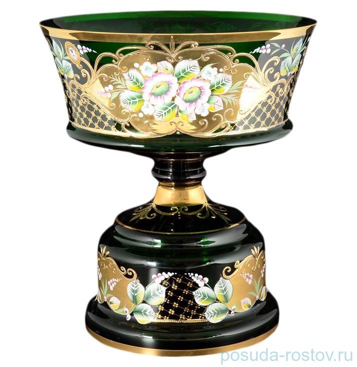 Фруктовница 35 см н/н "Лепка зелёная /Цветочная роспись" / 086738