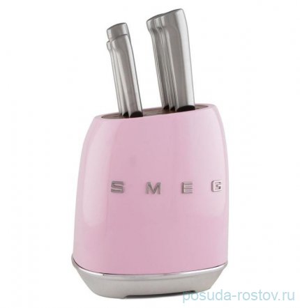 Набор кухонных ножей 6 предметов на подставке розовые Smeg  / 369832