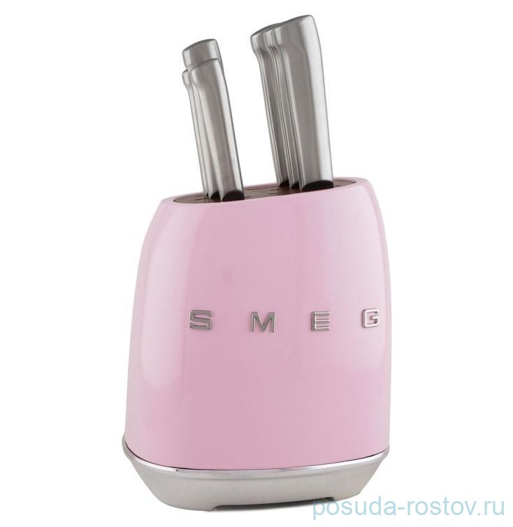 Набор кухонных ножей 6 предметов на подставке розовые Smeg  / 369832