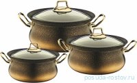 Набор кастрюль 6 предметов антипригарное покрытие чёрный &quot;ECO GRANITE SETS /GOLD&quot; / 284021