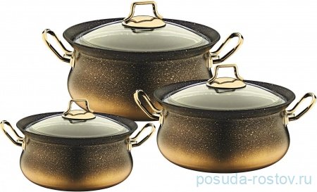 Набор кастрюль 6 предметов антипригарное покрытие чёрный "ECO GRANITE SETS /GOLD" / 284021
