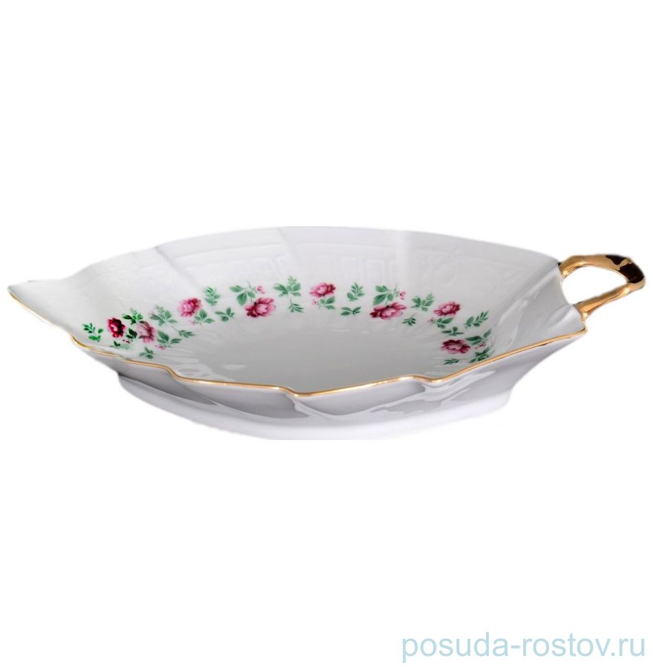 Блюдо 19 см лист "Офелия /Розочки /отводка золото" / 065088