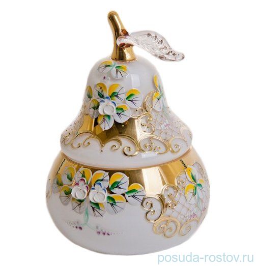 Вазочка с крышкой - груша "Лепка белая" маленькая / 046754