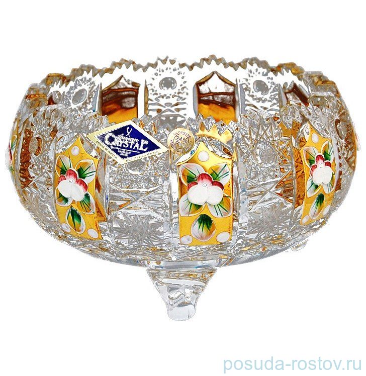 Ваза для конфет 12,8 см на 3-х ножках "Хрусталь с золотом" / 096534