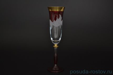 Бокалы для шампанского 190 мл 6 шт &quot;Анжела /Матовые листики /Золото на красном&quot; E-V / 017238