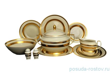Столовый сервиз на 6 персон 27 предметов &quot;Констанц /Двойная золотая лента /9321&quot; крем. / 017726