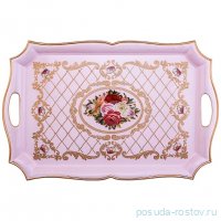 Поднос 62,5 х 40 х 3,5 см прямоугольный с ручками розовый &quot;Розы&quot; / 186627