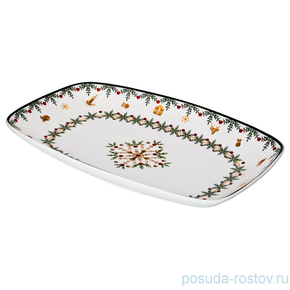 Блюдо 30 х 19 см прямоугольное "Christmas Collection /Снежинка зелёная" / 192453