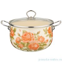 Кастрюля 16 см со стеклянной крышкой эмалированная 5,2 л &quot;Корейская роза&quot; / 231618