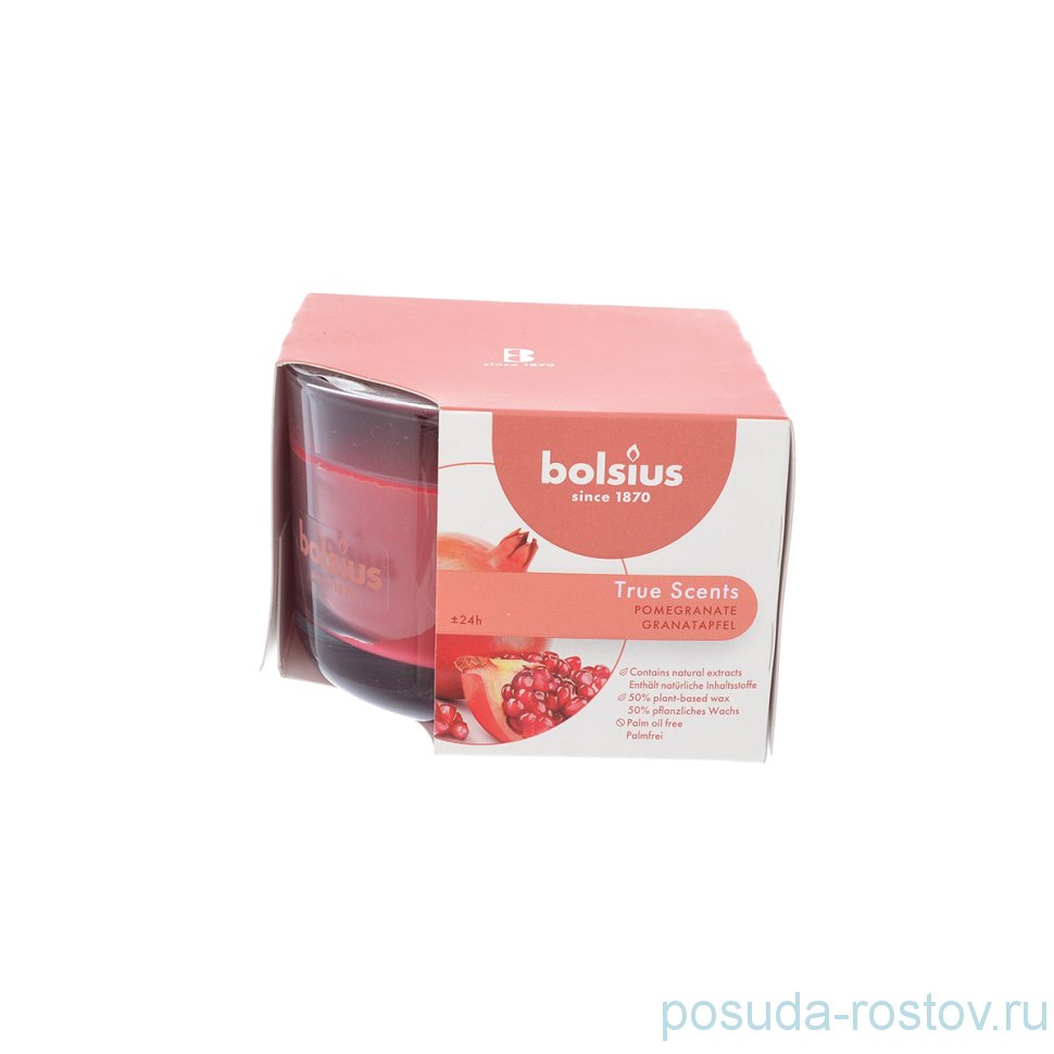 Свеча ароматическая 6,3 х 9 см в стекле "Гранат /Bolsius" / 257225