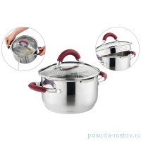 Кастрюля 16 x 9,5 см со стеклянной крышкой бордовые ручки 1,5 л &quot;profi home&quot; / 273857