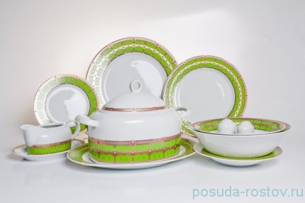 Столовый сервиз на 6 персон 28 предметов &quot;Кайро /Зелёный&quot; / 039308